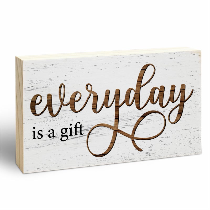 EXW Rustic Wooden Block Sign - Everyday Is A Gift - 5"X3" Postive Pine Wood Plaque, Home & Garden Decor, Christmas Housewarming Gift For Friends, Desk & Tabletop, Shelf Accessories - A14 - Image 1