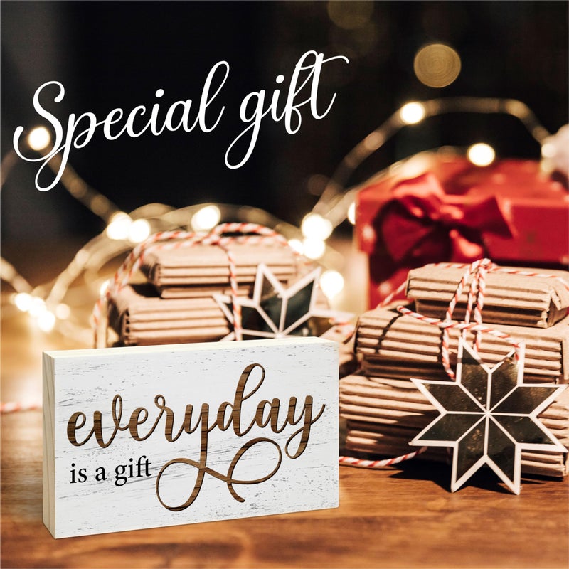 EXW Rustic Wooden Block Sign - Everyday Is A Gift - 5"X3" Postive Pine Wood Plaque, Home & Garden Decor, Christmas Housewarming Gift For Friends, Desk & Tabletop, Shelf Accessories - A14 - Image 4