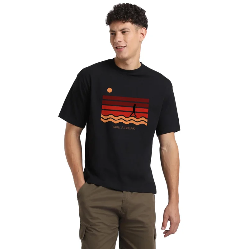 NOBERO Graphic Print Oversized Fit T-Shirt for Men