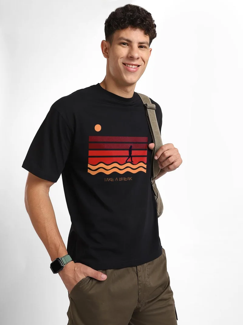 NOBERO Graphic Print Oversized Fit T-Shirt for Men