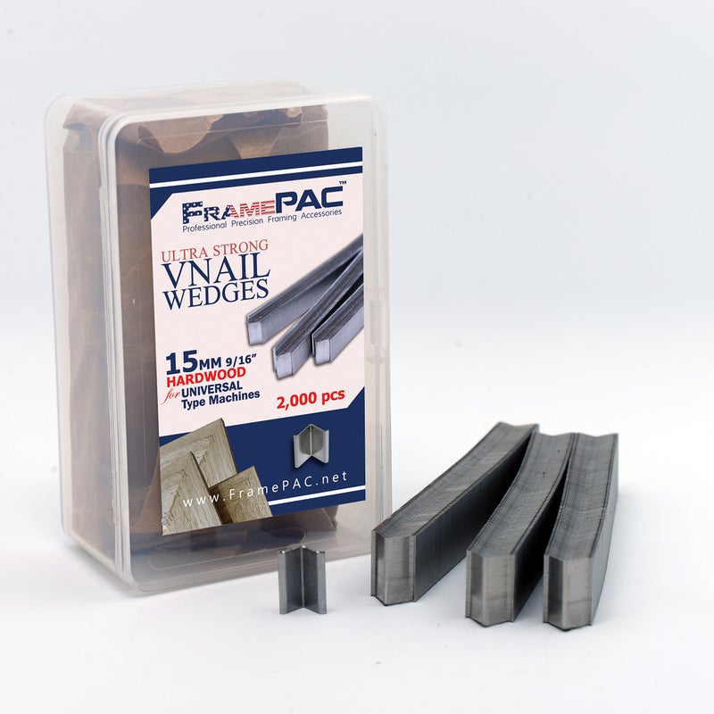 FramePac V Nails for Hardwood Picture Frames - 15mm (9/16 Inch) - [2000 V-Nail Pack  Stacked] - Universal (UNI) - Ultra Strong Vnail Wedges for Picture Framing - Joining Picture Frame Corners - Image 1