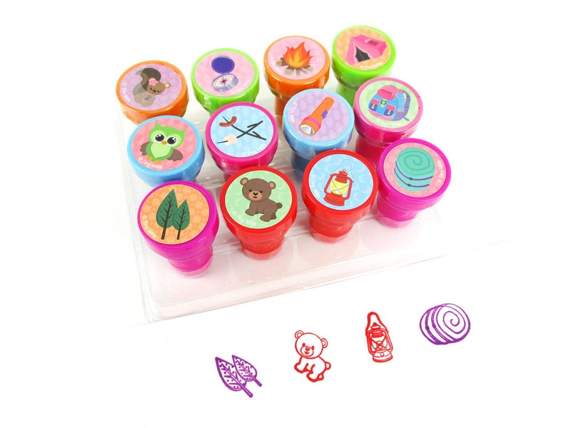 TINYMILLS TINYMILLS 12 Pcs Camping Stamp Kit for Kids Self Inking Stamps Party Favors Gift Rewards Teacher Stamps