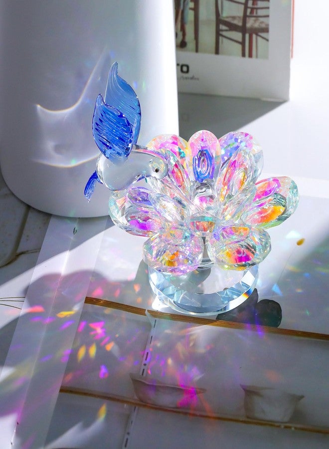 Movdyka Crystal Figurine Lotus Flower Decor Blue Hummingbird Gifts for Women Glass Ornaments Sparkle Crysta Reflection Lotus Flower Glass Home Decor - Image 4