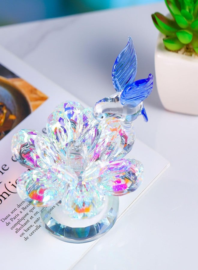 Movdyka Crystal Figurine Lotus Flower Decor Blue Hummingbird Gifts for Women Glass Ornaments Sparkle Crysta Reflection Lotus Flower Glass Home Decor - Image 2