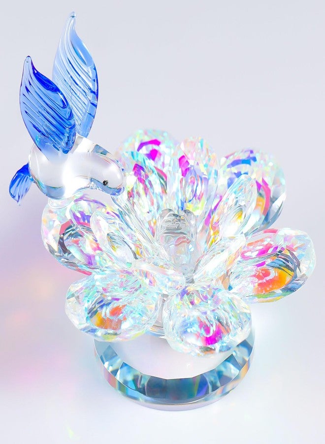 Movdyka Crystal Figurine Lotus Flower Decor Blue Hummingbird Gifts for Women Glass Ornaments Sparkle Crysta Reflection Lotus Flower Glass Home Decor - Image 1