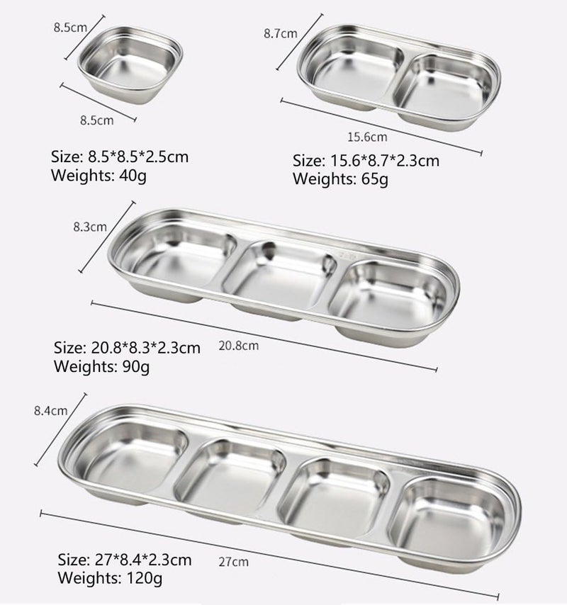 drizzle 3PCS Sauce Dish Stainless Steel Soy Tomato Sauce Salt Vinegar Sugar Spices Flavor Condiment Dip Bowls Korean BBQ Home Kitchen Plates - Image 2
