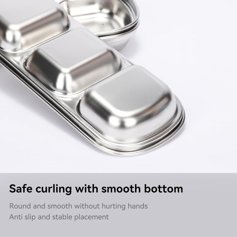 drizzle 3PCS Sauce Dish Stainless Steel Soy Tomato Sauce Salt Vinegar Sugar Spices Flavor Condiment Dip Bowls Korean BBQ Home Kitchen Plates - Image 5