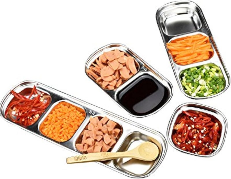 drizzle 3PCS Sauce Dish Stainless Steel Soy Tomato Sauce Salt Vinegar Sugar Spices Flavor Condiment Dip Bowls Korean BBQ Home Kitchen Plates - Image 1