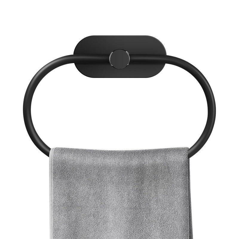 Black Oval Towel Ring Wall Mounted Bathroom Towel Holder Metal - Image 2