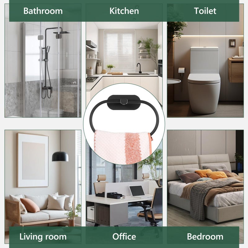 Black Oval Towel Ring Wall Mounted Bathroom Towel Holder Metal - Image 4