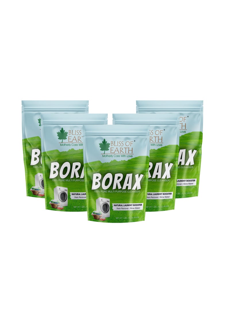 BLISS OF EARTH Bliss of Earth American Borax Detergent Booster Powder Slime Activator Multipurpose Cleaning & Stain Remover Powder Ant Killer 100% Pure Natural Sodium Borate Powder 5x453gm - Image 1