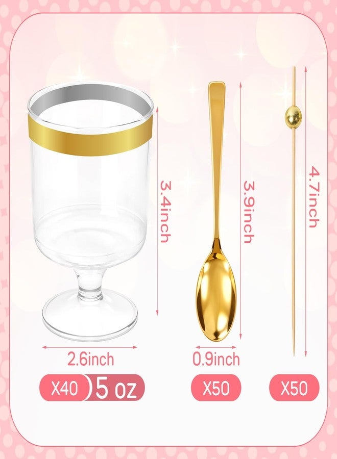 JIURUN 140 Pcs Clear Plastic Dessert Cups with Spoons, 5 Oz Dessert Cups for Fruit, Ice Cream, Party Supplies (Gold) - Image 2