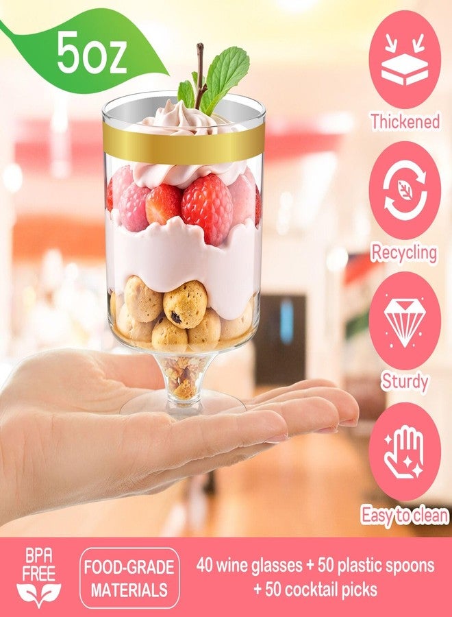 JIURUN 140 Pcs Clear Plastic Dessert Cups with Spoons, 5 Oz Dessert Cups for Fruit, Ice Cream, Party Supplies (Gold) - Image 3