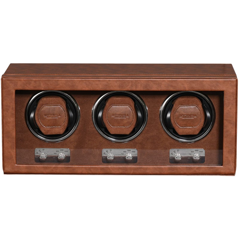 ROTHWELL Triple Watch Winder for Automatic Watches with Quiet Motor with Multiple Speeds and Rotation Settings TanBrown