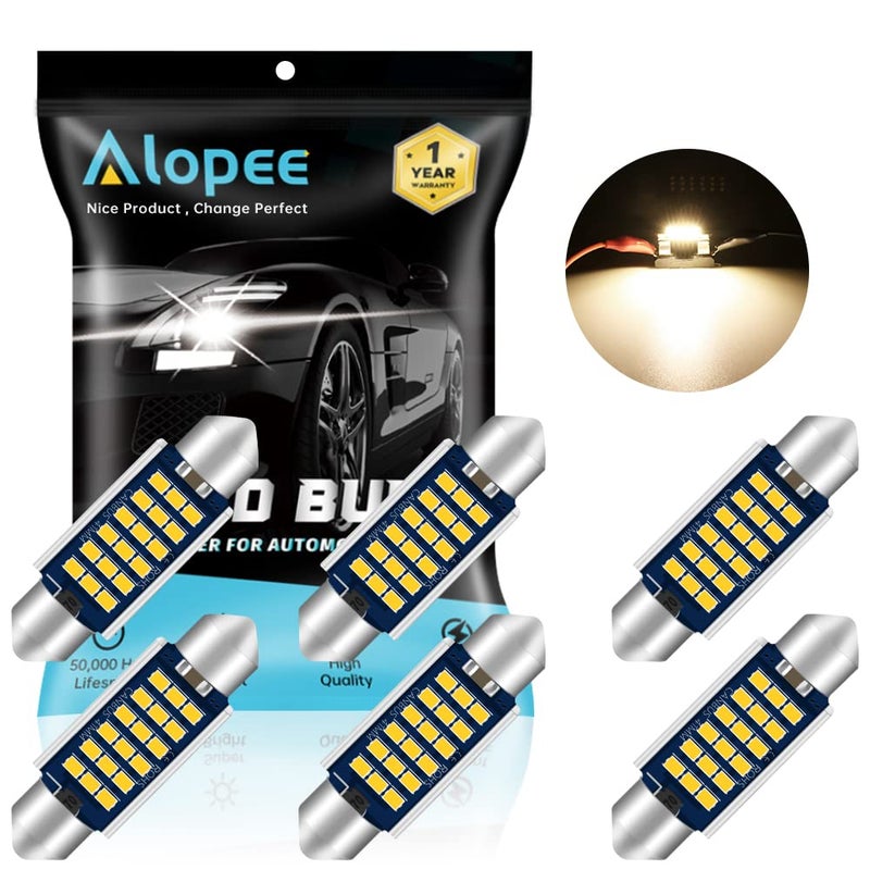 Alopee 6Pack 578 LED Bulb Warm White 161 41mm Festoon 2112 Bulb NonPolarity Error Free Replacement for 569 578 2112 2122 6411 Interior Dome Light DC 928V