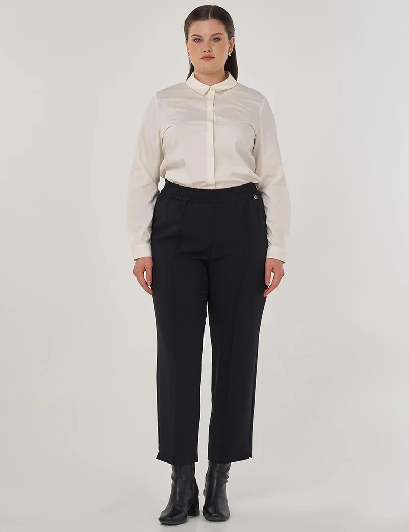 Kayra Topstitch Detail Relaxed Fit Pants Black
