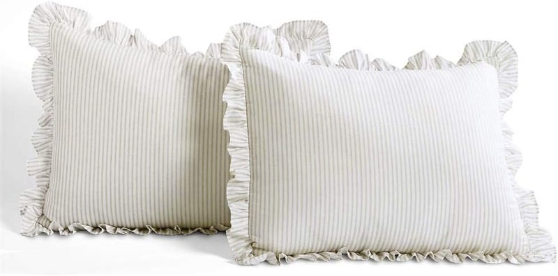 Lush Decor Trendy widespread design Wheat Ticking Stripe Bedspread Shabby Chic Farmhouse Style Lightweight 3 Piece Set Full Wear resistant upgraded material - Image 3