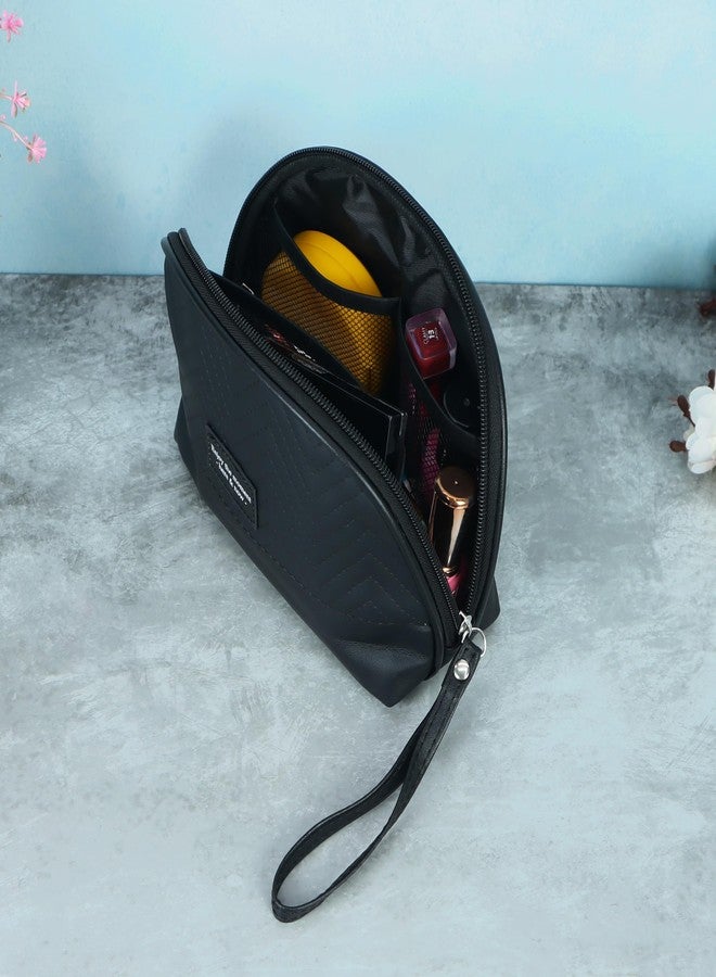 NFI essentials Makeup Pouch for Women, Cosmetic Bag, Semi-Circle Stylish PU Pouch for Makeup Accessories, Travel Pouch Vanity Kit Organiser Toiletry Bag Make up Pouch for Girls - Image 5
