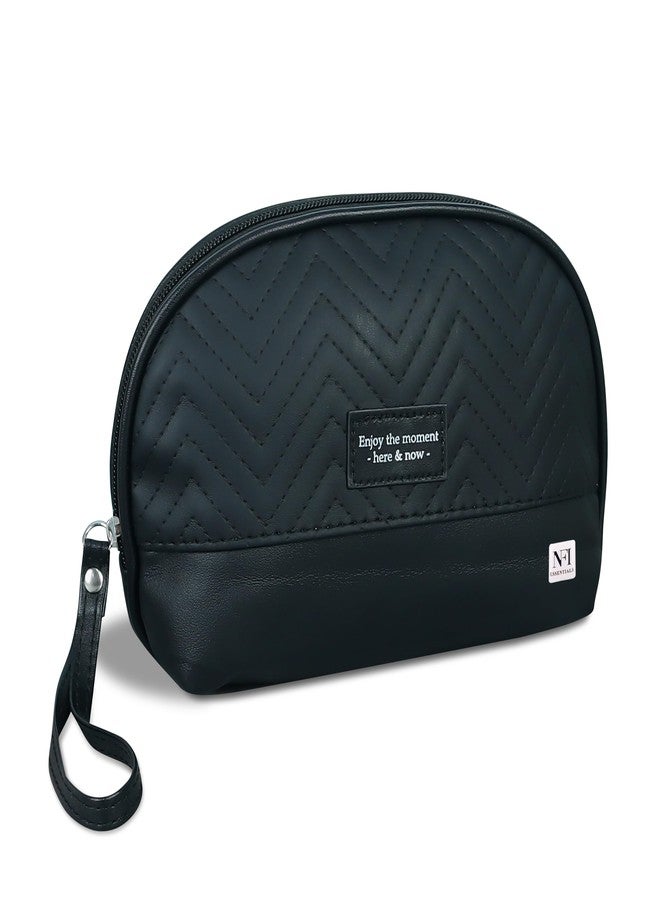 NFI essentials Makeup Pouch for Women, Cosmetic Bag, Semi-Circle Stylish PU Pouch for Makeup Accessories, Travel Pouch Vanity Kit Organiser Toiletry Bag Make up Pouch for Girls - Image 1