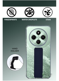 Generic For  Poco C75 - Transparent Shock Proof Silicone- Magnetic Case With Hand Grip Holder & Kickstand -Clear/Navy Blue  - Image 2