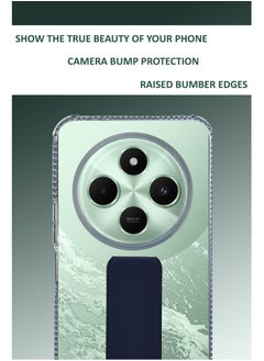Generic For  Poco C75 - Transparent Shock Proof Silicone- Magnetic Case With Hand Grip Holder & Kickstand -Clear/Navy Blue  - Image 4