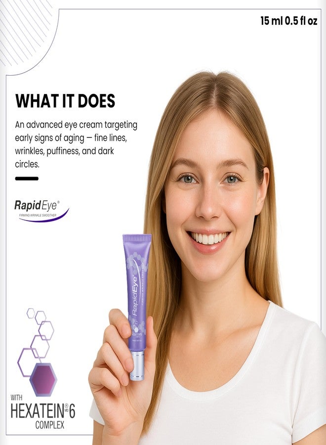 Rapidlash كريم العين المضاد للشيخوخة RapidEye لتقليل التجاعيد - كريم عين مع الريتينول، الكافيين، حمض الهيالورونيك، الببتيدات وفيتامين E - كريم تحت العين لتحسين الانتفاخ، الخطوط الدقيقة والحقائب - 0.5 أونصة سائلة - Image 5