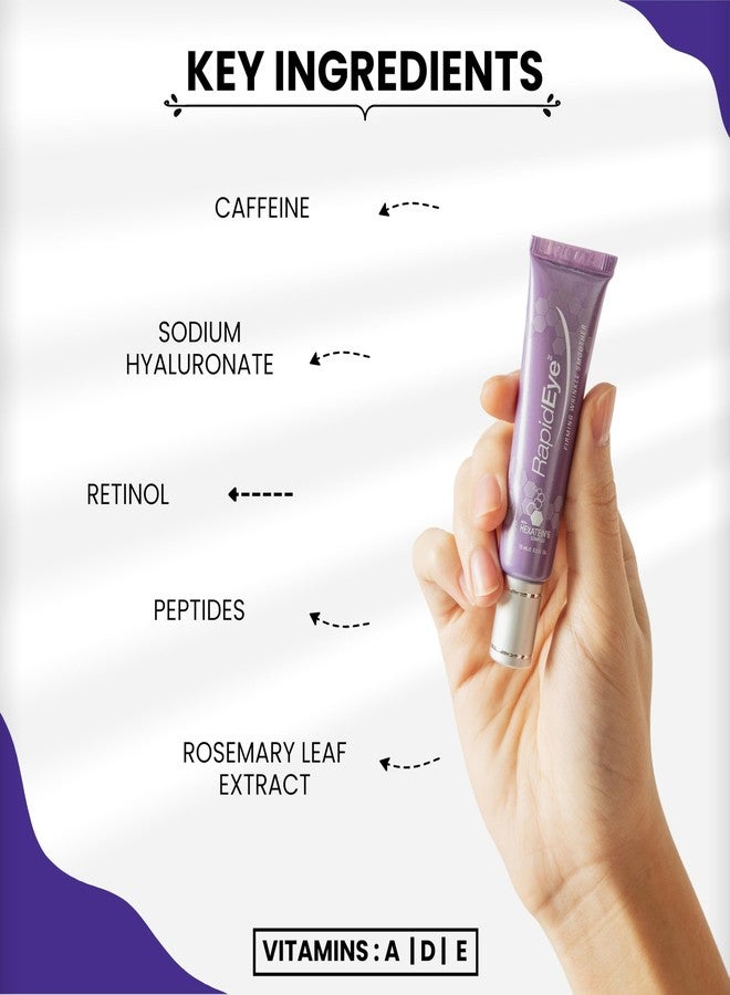 Rapidlash كريم العين المضاد للشيخوخة RapidEye لتقليل التجاعيد - كريم عين مع الريتينول، الكافيين، حمض الهيالورونيك، الببتيدات وفيتامين E - كريم تحت العين لتحسين الانتفاخ، الخطوط الدقيقة والحقائب - 0.5 أونصة سائلة - Image 4