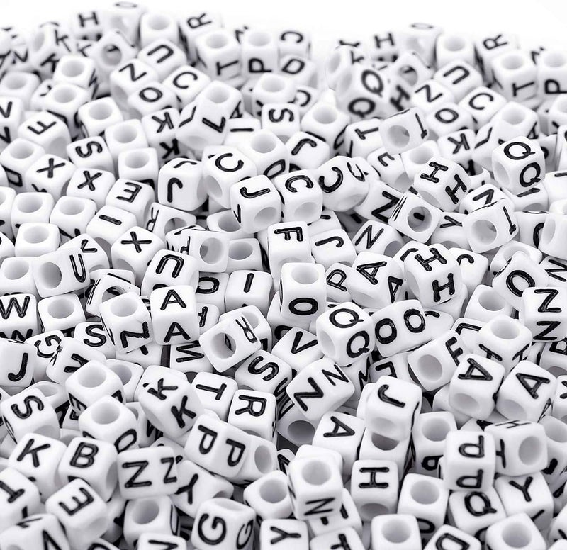 Augshy Alphabet Beads, 1000PCS White Letter Beads Number Cube Beads for Jewelry Making DIY Necklace Bracelet (6mm) - Image 1