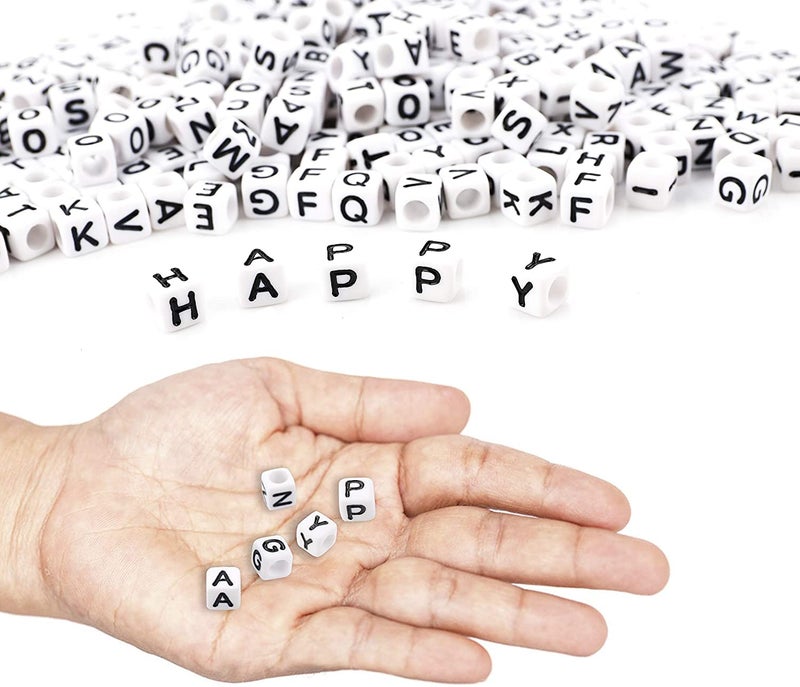 Augshy Alphabet Beads, 1000PCS White Letter Beads Number Cube Beads for Jewelry Making DIY Necklace Bracelet (6mm) - Image 4