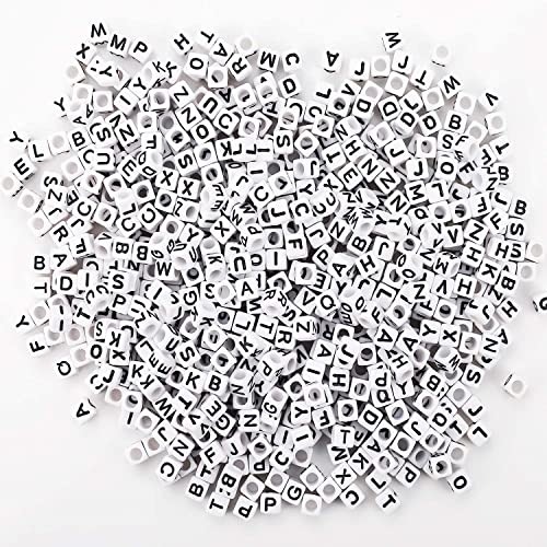 Augshy Alphabet Beads, 1000PCS White Letter Beads Number Cube Beads for Jewelry Making DIY Necklace Bracelet (6mm) - Image 3