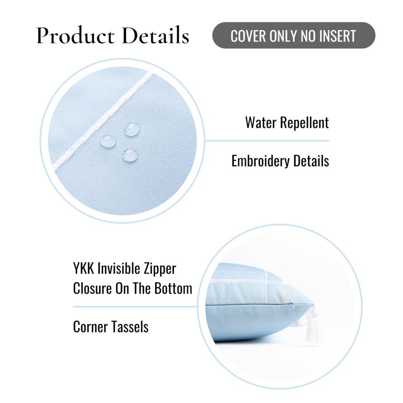 Hofdeco Premium Hofdeco Premium Coastal Patio Indoor Outdoor Throw Pillow Cover Only  20""x20"" Water Repellent for Backyard  Couch  Baby Blue Embroidered Line Frame  - Image 5