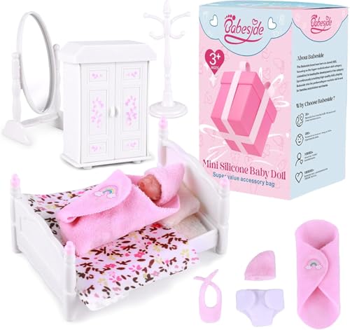 BABESIDE Mini Silicone Baby Dolls 3 Inch Realistic Newborn Baby Dolls Full Silicone Sleeping Little Mini Real Life Baby Girl Miniature Baby with Playset AccessoriesPink - Image 1