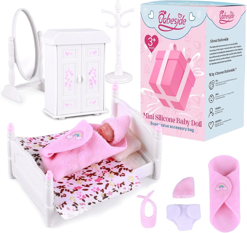 BABESIDE Mini Silicone Baby Dolls 3 Inch Realistic Newborn Baby Dolls Full Silicone Sleeping Little Mini Real Life Baby Girl Miniature Baby with Playset AccessoriesPink - Image 2