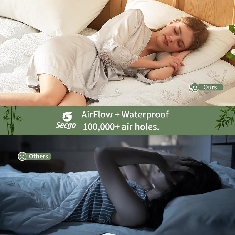 Secgo Premium 100% Waterproof Twin XL Mattress Topper, Breathable Mattress Pad, Rayon from Bambo Bed Protector, Deep Pocket Sheet Cover 8"-21" - Image 5