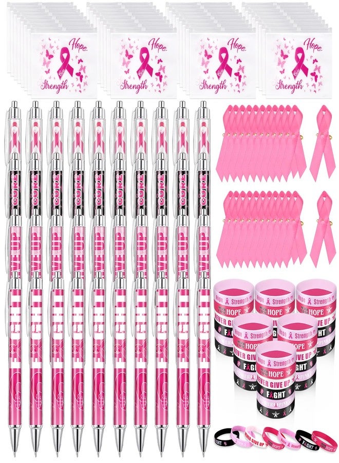 JMUQ 160Pcs Breast Cancer Awareness Gifts Set Include 40 Pink Ribbon Ballpoint Pens 40Breast Cancer Bracelets 40Pink Ribbon Pins for Survivor Campaign Women Charity Public Event - Image 1