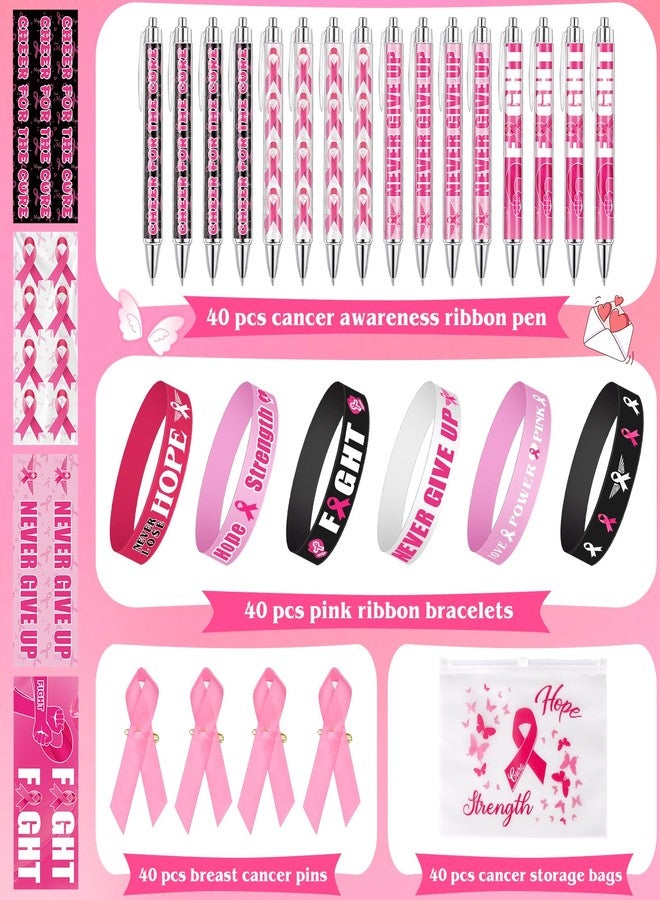 JMUQ 160Pcs Breast Cancer Awareness Gifts Set Include 40 Pink Ribbon Ballpoint Pens 40Breast Cancer Bracelets 40Pink Ribbon Pins for Survivor Campaign Women Charity Public Event - Image 2