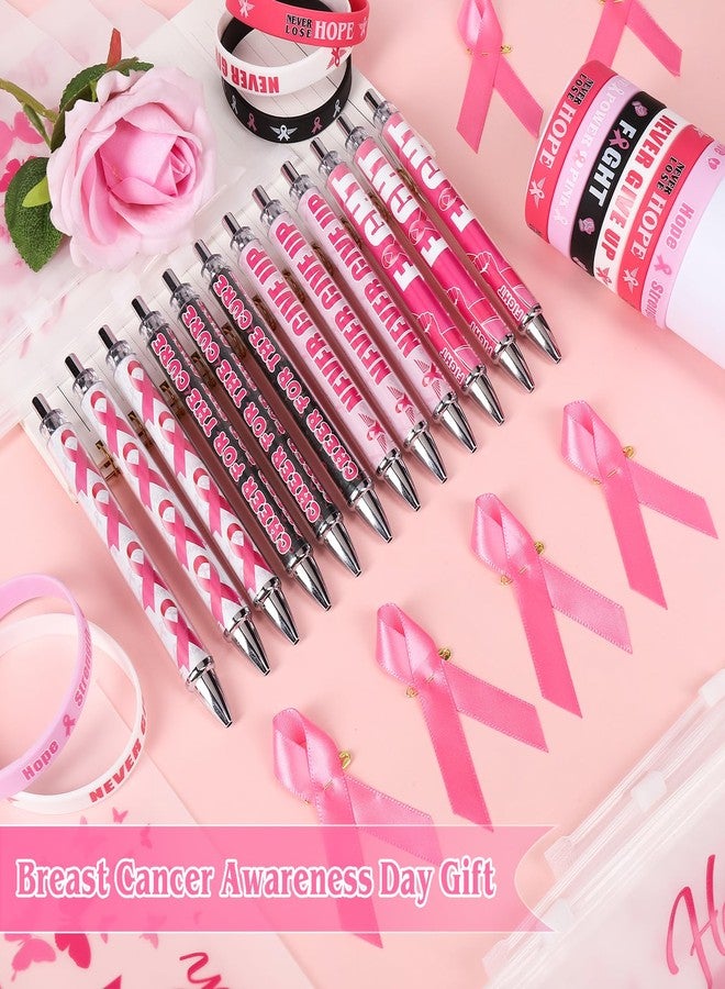 JMUQ 160Pcs Breast Cancer Awareness Gifts Set Include 40 Pink Ribbon Ballpoint Pens 40Breast Cancer Bracelets 40Pink Ribbon Pins for Survivor Campaign Women Charity Public Event - Image 3