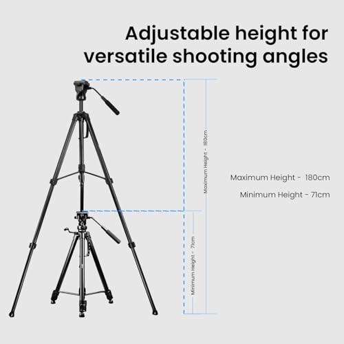 HIFFIN HF-880 (65 Inch) Aluminum Heavy Duty Tripod | with Fluid Bubble Head | Tripod for DSLR & Video Cameras| Maximum Operating Height: 5.45 Feet | Maximum Load Upto: 6 kgs (HF-880) - Image 4