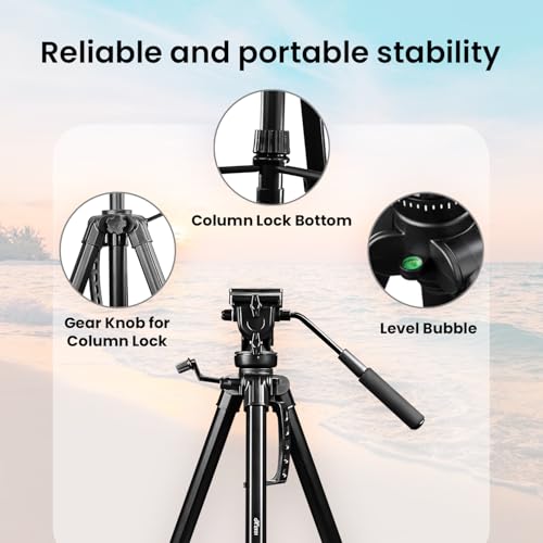HIFFIN HF-880 (65 Inch) Aluminum Heavy Duty Tripod | with Fluid Bubble Head | Tripod for DSLR & Video Cameras| Maximum Operating Height: 5.45 Feet | Maximum Load Upto: 6 kgs (HF-880) - Image 2