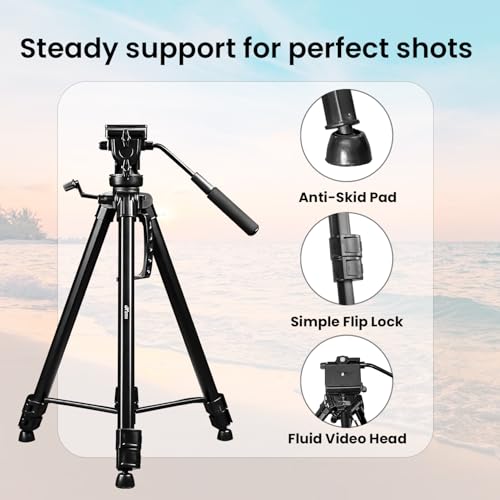 HIFFIN HF-880 (65 Inch) Aluminum Heavy Duty Tripod | with Fluid Bubble Head | Tripod for DSLR & Video Cameras| Maximum Operating Height: 5.45 Feet | Maximum Load Upto: 6 kgs (HF-880) - Image 3