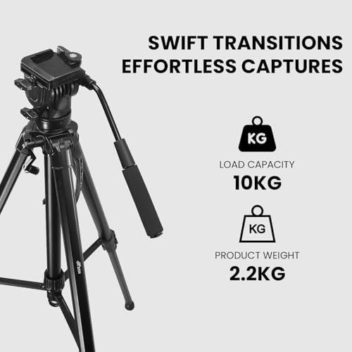HIFFIN HF-880 (65 Inch) Aluminum Heavy Duty Tripod | with Fluid Bubble Head | Tripod for DSLR & Video Cameras| Maximum Operating Height: 5.45 Feet | Maximum Load Upto: 6 kgs (HF-880) - Image 5