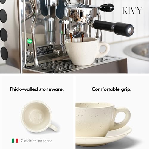 KIVY Cappuccino cups set [4x 8oz] - Thick-walled stoneware cappuccino cup set for latte art - Cappuccino coffee cups - Tazas de cafe - Latte cups - Ceramic latte art cup and saucer set of 4 - Image 2