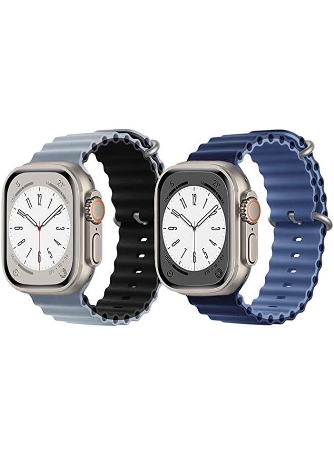 IAF Silicone Ocean Band Strap for Apple Watch Ultra 8 49mm Light Grey/Black Double Side Strap with Navy Blue/Blue Double Side Strap Set of 2