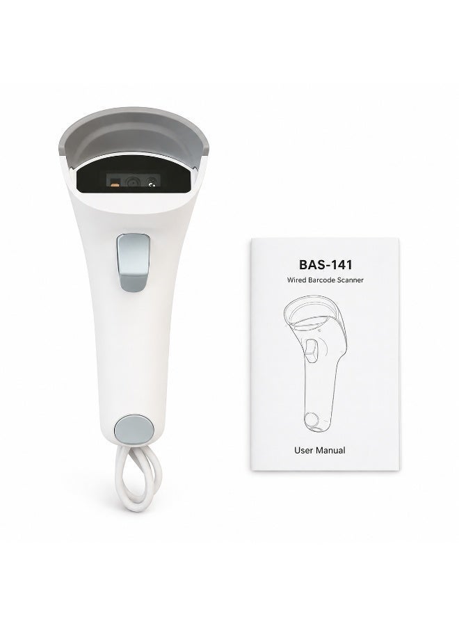 BASEET BAS-141 Wired Handheld Barcode Scanner White – 1D & 2D USB Barcode Reader for POS, Retail & Warehouse - Image 4