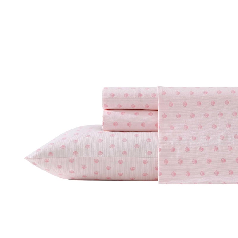 Laura Ashley  Full Sheets Cotton Percale Bedding Set Lightweight  Breathable Home Decor Scallop Dollop Pink Full