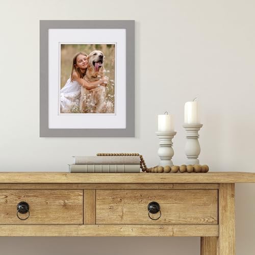 Gallery Solutions - 11"x14" Flat Grey Wall Frame - Double White Mat - Wall/Wall Mount Display - Perfect Fit for 8x10 Photos - Versatile Mounting Options - Rectangular Wall Mount - Poster Frame - Image 2