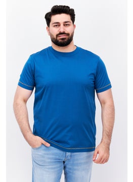 Men Crew Neck Shorts Sleeves Graphic Plain T-shirt, Light Blue