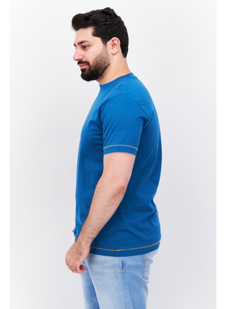 ESPRIT - Men Crew Neck Shorts Sleeves Graphic Plain T-shirt, Light Blue - Image 1