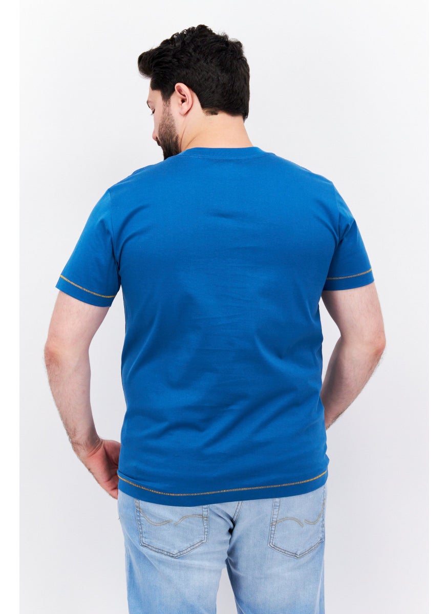 ESPRIT - Men Crew Neck Shorts Sleeves Graphic Plain T-shirt, Light Blue - Image 1