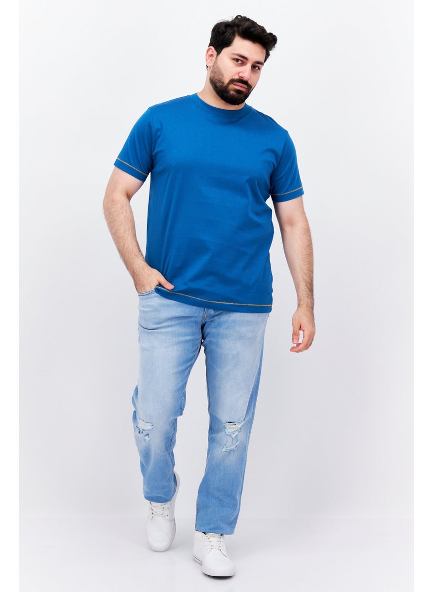 ESPRIT - Men Crew Neck Shorts Sleeves Graphic Plain T-shirt, Light Blue - Image 1